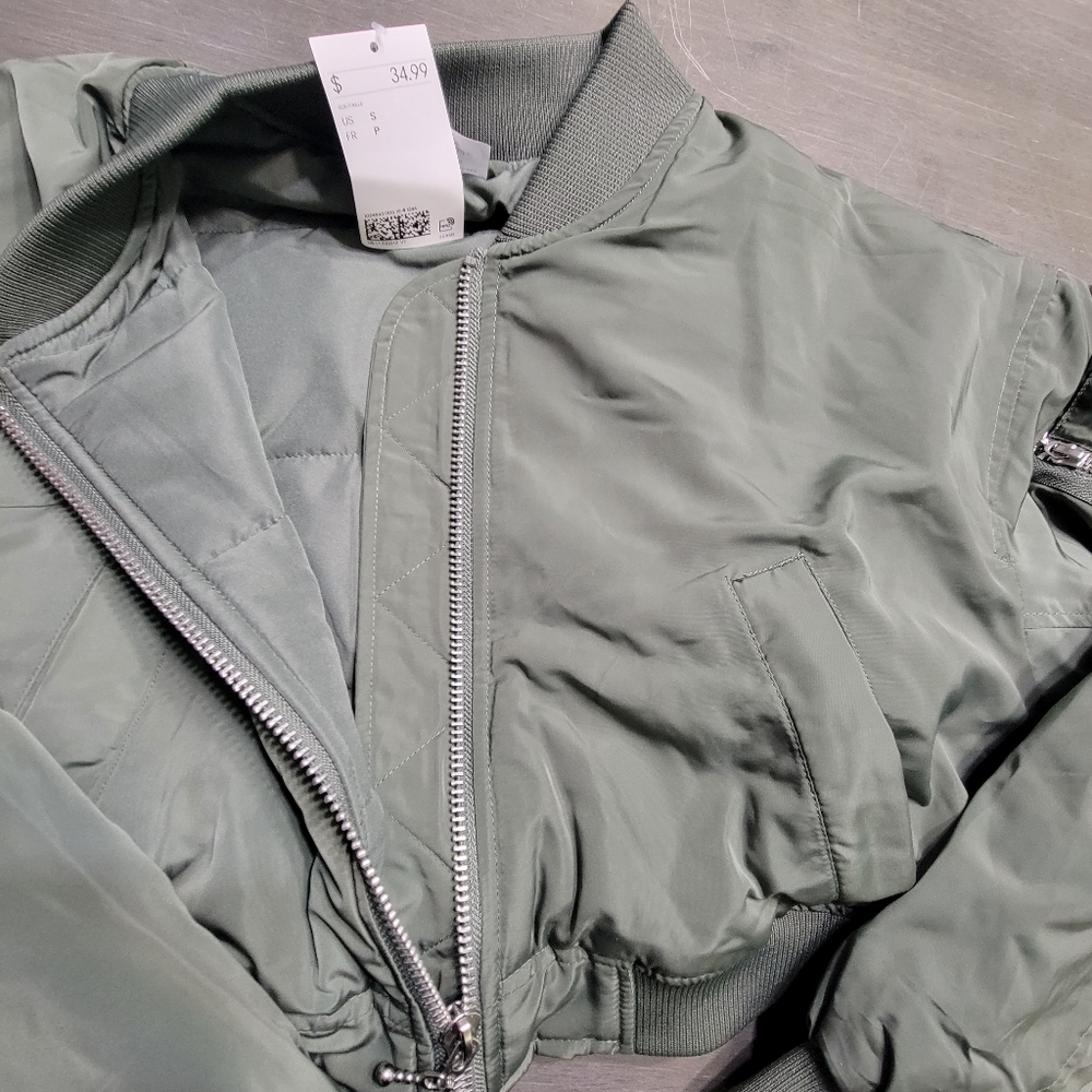NWT H&M Olive Cropped Bomber Jacket Y2K - Picture 8 of 13